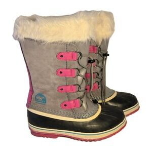 Sorel Joan of Arctic Boots Size 6 Gray Pink Faux Fur Trim Winter‎ Waterproof